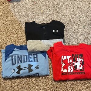 Under Armour Kids' Black and Gray Henley Long Sleeve